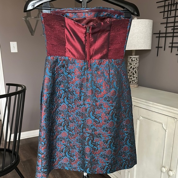 LEIFNOTES Anthropologie Paprika Brocade Blue Motif Strapless Dress Cruise Wear - Picture 3 of 8